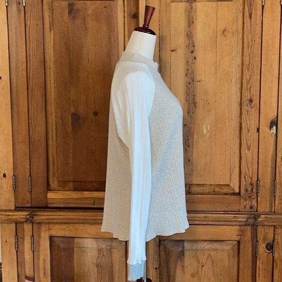 GILLI USA Ribbed Multi Color Mock Neck Long Sleeve Cotton Stretch Top Sz. M - Picture 3 of 8